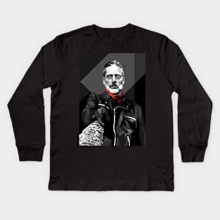 Negan with Lucille in WPAP Black & White Kids Long Sleeve T-Shirt